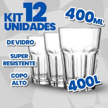Imagem de Genérico Kit de Copos de Vidro, Super Resistente, 400ml, 12 Unidades, Copo Alto