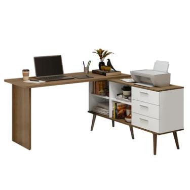 Imagem de Mesa De Escritório Em L 3 Gavetas Branco/rustic Lisboa Madesa