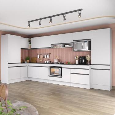 Imagem de Cozinha Modulada Completa Canto 409cm C/balcão Cooktop Veneza Multimóveis Mp2304 Branco/preto