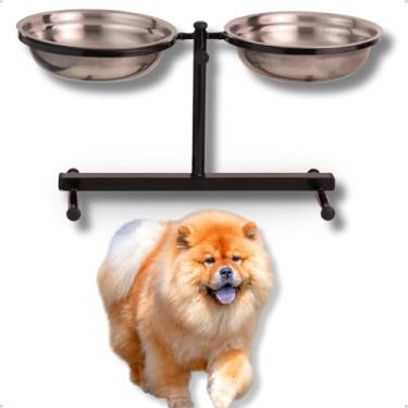 Imagem de Comedouro Duplo Inox Elevado Grande Preto 1500ml Alto Ajustável Regulável Para Cachorro