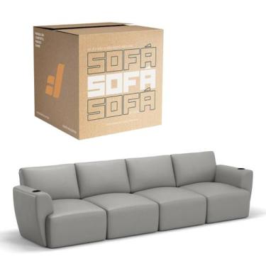 Imagem de Sofá 4 Lugares Sala De Estar em Couro Bovino Modular Damie Na Caixa, C