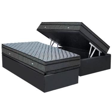 Imagem de Cama Box Baú Solteiro: Colchão Molas Ensacadas Ortobom Orthotel Luxo + Base Crc Suede Gray (88x188)