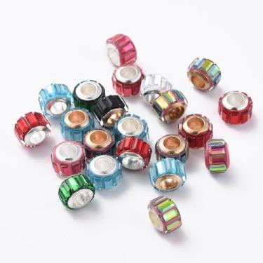 Imagem de 20 peças de contas europeias de vidro facetado Rondelle contas de coluna de furo grande pingentes deslizantes cores mistas para fabricação de joias com núcleo de liga 10 x 7 mm Orifício: 4,7-5 mm
