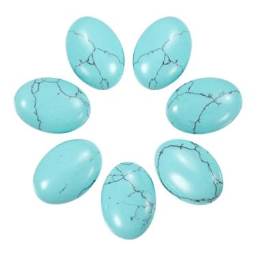 Imagem de Generic Pedra oval plana, cabochão oval, 18 mm x 13 mm, cabochão de pedra natural para fazer joias, porta-retratos faça você mesmo, decoração de casa (pacote com 7, turquesa)