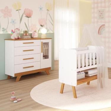 Imagem de Quarto de Bebê Completo Mini Berço 3 em 1 Cômoda 1 Portas 4 Gavetas Re