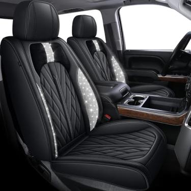 Imagem de TTX LIGHTING Capas de assento de carro Bling adequadas para Chevrolet Chevy Silverado GMC Sierra 1500 2500HD 3500HD 3500HD Trail Boss Z71 Crew Protetor de assento de cabine dupla com strass (preto com