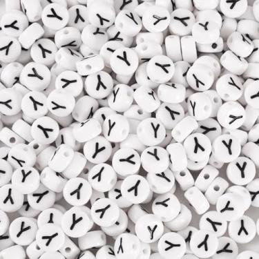 Imagem de Spritewelry 500 peças de contas de letra acrílica contas brancas do alfabeto letra Y redonda plana com orifício horizontal para artesanato, pulseira, colar, chaveiro, cordão