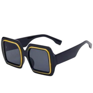 Imagem de JRLLFD Óculos de sol femininos de luxo, armação grande, moda masculina, para dirigir ao ar livre, UV400 (preto, amarelo, cinza)