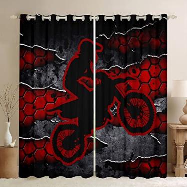 Imagem de Cortina de janela Dirt Bike Rider, 3D, favo de mel, cortinas hexagonais para crianças, meninos, homens, adolescentes, decoração de quarto motocross, corrida, jogo, janela, cortina, moderna, preto
