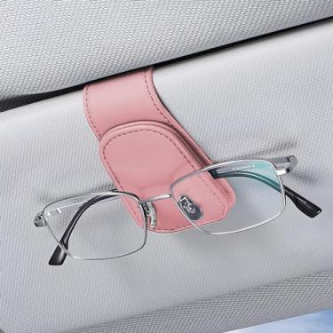 Imagem de Couslcd 2 peças de suportes de óculos de sol para viseira de sol de carro, suporte de óculos de couro, suporte magnético para óculos e clipe de cartão de bilhete, acessórios interiores automotivos