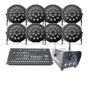 Imagem de Kit 8 Par Led 18 Leds + Máquina De Fumaça 600W + Mesa Pilot