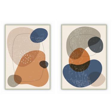 Imagem de Kit Com 2 Quadros Decorativos Abstratos Com Moldura Para Sala Quarto Escritório 42x62 Abstrato 009