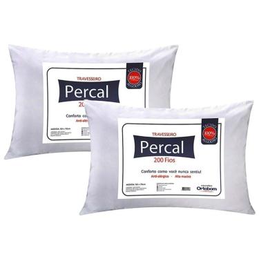 Imagem de Travesseiro Fibras Siliconadas Plus Percal 200 Fios Kit C/ 2 Un 70x50x15 - Ortobom