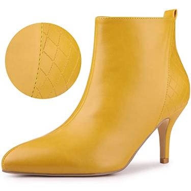 Imagem de Allegra K Botas femininas de cano curto com zíper lateral e salto stiletto, Amarelo, 11