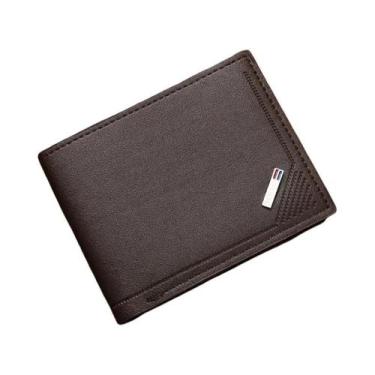 Imagem de Carteira curta de couro masculina carteira fina dobrável minimalista c