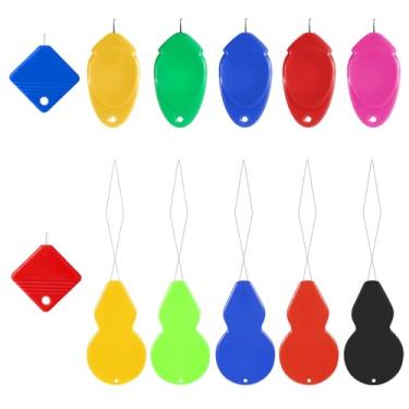 Imagem de 12 peças de passadores de agulha, passadores de agulha para máquina de costura manual, ferramenta de rosqueamento de gancho de fio de plástico fácil para bordado, ponto cruz, trabalho com agulhas