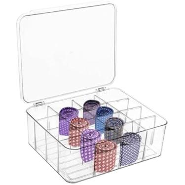 Imagem de LUMINFLY Caixa organizadora de gravata com 12 divisórias, recipiente transparente para gaveta de armazenamento, caixa de exibição de gravata com tampa, divisórias removíveis, organizador para gravatas