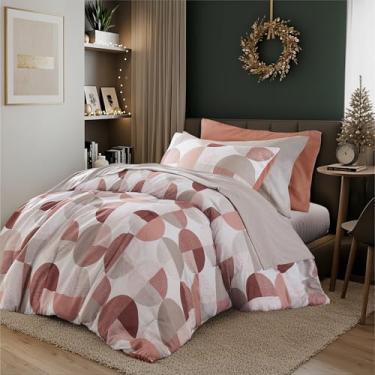 Imagem de Regency Heights Jogo de cama com 6 peças, estampa em três tons, edredom e lençol de microfibra ultramacia, quente e aconchegante para todas as estações, blush terracota