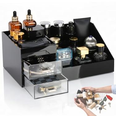 Imagem de Organizador masculino de acrílico, elegante organizador de colônia, suporte de perfume, organizador de bancada de banheiro com gavetas, organizador de penteadeira para cuidados com a pele, maquiagem
