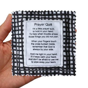 Imagem de Wisplume Mini colcha de oração com cruz interna bolso vintage escritura oração colcha quadrados simpatia presentes cristãos para mulheres pastor apreciação dia dos pais presentes graduados (preto)