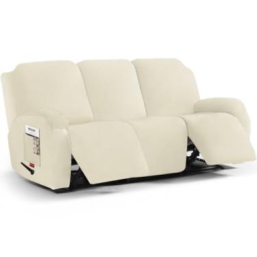 Imagem de Jcones Capa de sofá reclinável elástica – 5 capas de tecido de pelúcia e protetor de móveis durável para sofá reclinável, ideal para crianças e animais de estimação (3 lugares, amarelo claro)