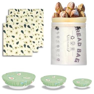 Imagem de HMAZAE Sacos de pão de cera de abelha para fermento/envoltórios de cera de abelha para alimentos/tampas de tigela para impermeabilização, kit inicial de massa fermentada reutilizável 7 em 1