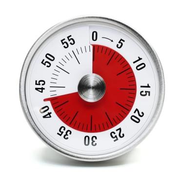 Imagem de Temporizador de cozinha para cozinhar, cronômetro de cozinheiro chefe, temporizadores visuais, contagem regressiva de 60 minutos, base magnética, relógio mecânico, sem necessidade de pilhas, alerta de