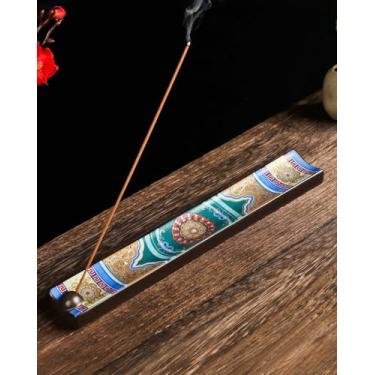 Imagem de TEAVOR Suporte de incenso japonês com apanhador de cinzas - Queimador de incenso de cerâmica com arte tradicional Ukiyo-e, para meditação zen, decoração de casa e presente