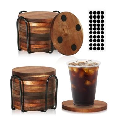 Imagem de 20 peças de porta-copos de madeira com suporte, porta-copos de madeira para absorção de bebidas, porta-copos para mesa de café, decoração de casa moderna, conjunto de porta-copos para proteção de mesa