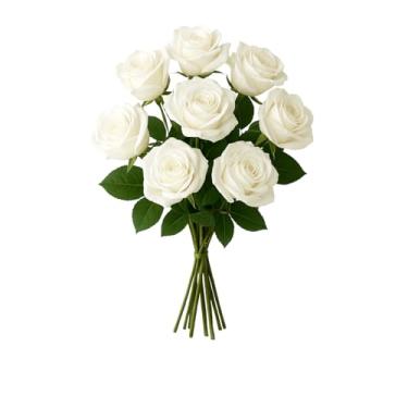 Imagem de Rosas Artificiais De Seda Artificial Flores Buquê De Hastes Longas Para arranjos De Peça Central De Mesa Casamento Decoração Cozinha Sala Escritório (Branca)