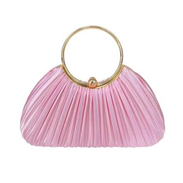 Imagem de SANOVIO Bolsa clutch plissada para noite, bolsa transversal conversível com fecho de anel de cristal, glitter metálico com alça de corrente, rosa