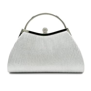 Imagem de YUGAORULI Bolsa clutch para noite feminina bolsa noturna brilhante para festa de casamento e formatura com alça de corrente para festa de casamento, Prata, 56 cubic inches