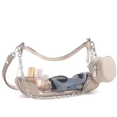 Imagem de MIVELOYA Bolsa transparente para eventos de estádio, bolsa transparente para mulheres, bolsa transversal de concerto, bolsas de ombro de PVC com bolsa de moedas, Bege, 13IN, Tendência