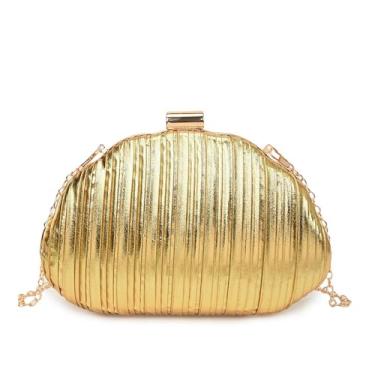Imagem de LUKLUKTAISUN Bolsa de mão feminina de acrílico Seashell para noite, bolsa concha com corrente para festa de formatura de casamento (dourada)