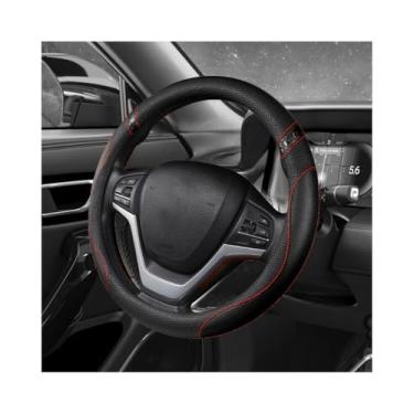 Imagem de MUQIDA Capa de volante de carro, couro premium de 38 cm, respirável, antiderrapante, protetor universal para volante confortável para SUV, caminhonete, acessórios de carro (preto)