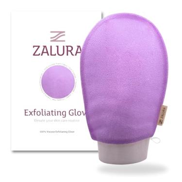 Imagem de ZALURA Luva esfoliante – esfoliante corporal para chuveiro e banho – 100% fibras vegetais de viscose – luva esfoliante profunda e esfregão para mulheres e homens, bronzeador spray e removedor de pele