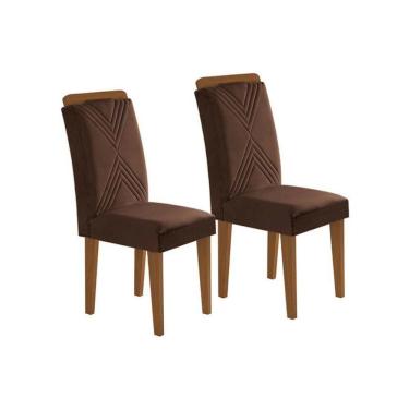 Imagem de Kit 2 Cadeiras De Cozinha Amsterdã Madeira Capuccino-suede Marrom - Rufato