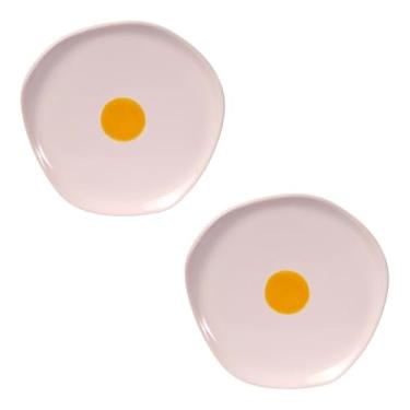 Imagem de 2 Pratos Criativos em Cerâmica 21cm – Design Redondo em Formato de Ovo para Lanches e Sobremesas