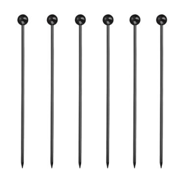 Imagem de 6 palhetas de coquetel de aço inoxidável, espetos de coquetel de metal reutilizáveis, para bebidas, martinis, coquetéis, aperitivos de azeitonas e frutas (preto)