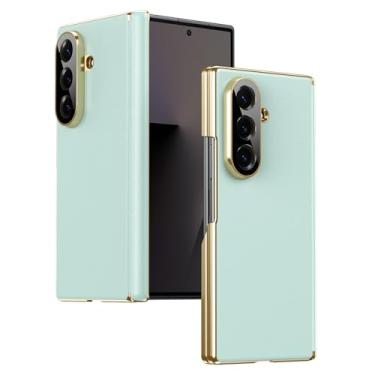 Imagem de FWYANZH Capa de couro para Samsung Galaxy Z Fold 7, capa traseira de proteção de orifício de lente de câmera de precisão, dobradiça à prova de choque, galvanizada, leve, luxuosa, verde, dobra 7