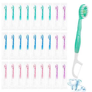 Imagem de NYYQYYN Conjunto com 26 escovas de dentes e fio dental 5 em 1, mini escova de dentes, fio dental e raspador de língua, conjunto de escovas de dentes descartáveis com pasta de dente, cuidados bucais