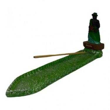 Imagem de Incensário Régua Canoa Ossaim Verde 24Cm Em Resina - Bialluz Presentes
