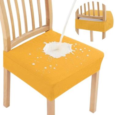 Imagem de Smiry Capas de assento à prova d'água para cadeiras de sala de jantar, conjunto de 6, capas elásticas jacquard removíveis laváveis para cadeiras, sem capas traseiras, amarelo mostarda