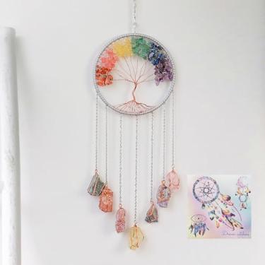 Imagem de Dreamsum - Árvore da Vida, Apanhador de Sonhos com Cristal, Pedra Preciosa de 7 Chakras, Cor Natural, Pedra Crua, Pendurar na Parede, Quarto, Jardim, Decoração