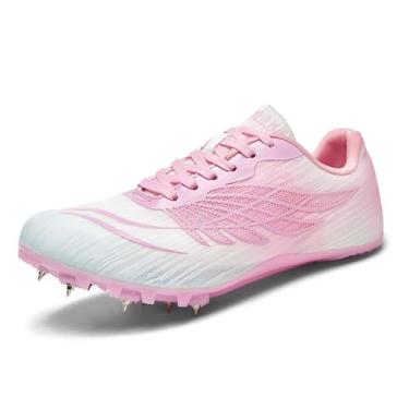 Imagem de WESHIRUN Tênis de corrida masculino e feminino, 8 spikes, meninos e meninas, Rosa pêssego, 39 BR