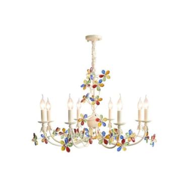 Imagem de Lustre de cristal estilo creme francês - Memphis Colorful Drops | Iluminação decorativa para sala de estar e quarto (6 lâmpadas)
