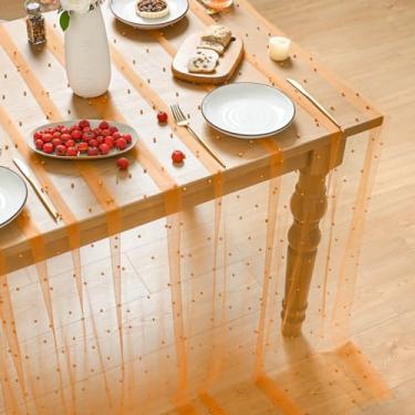 Imagem de Horaldaily Toalha de mesa de gaze laranja pérola laranja 152 × 213 cm, retangular, primavera, verão, tule, renda, gaze, toalha de mesa de chá de noiva para decoração de mesa de aniversário de