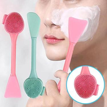 Imagem de ZJchao Escova de Limpeza Facial de Silicone, 2 Peças, Escova de Massagem de Pele Macia Com Design de Cabeça Dupla para Limpeza Facial e Remoção de Cravos (Rabo de peixe de duas cabeças branco + tipo de)
