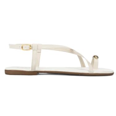 Imagem de Sandalia Feminina Flatform Rasteira Rasteirinha Flat Enfeite Anel Dedo Metal Lesma (Branco, BR, Adulto, Numérico, 38)