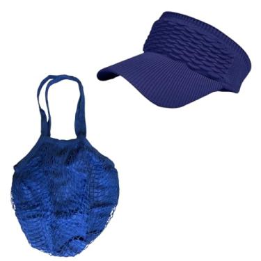 Imagem de Bolsa de praia feminina sacola grande e viseira piscina verão passeios (Azul marinho)